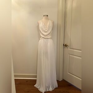 Alice + Olivia White Halter Neck Pleated Jumpsuit